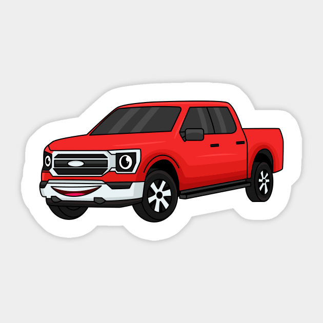 Cute red pickup truck cartoon illustration Sticker by Cartoons of fun